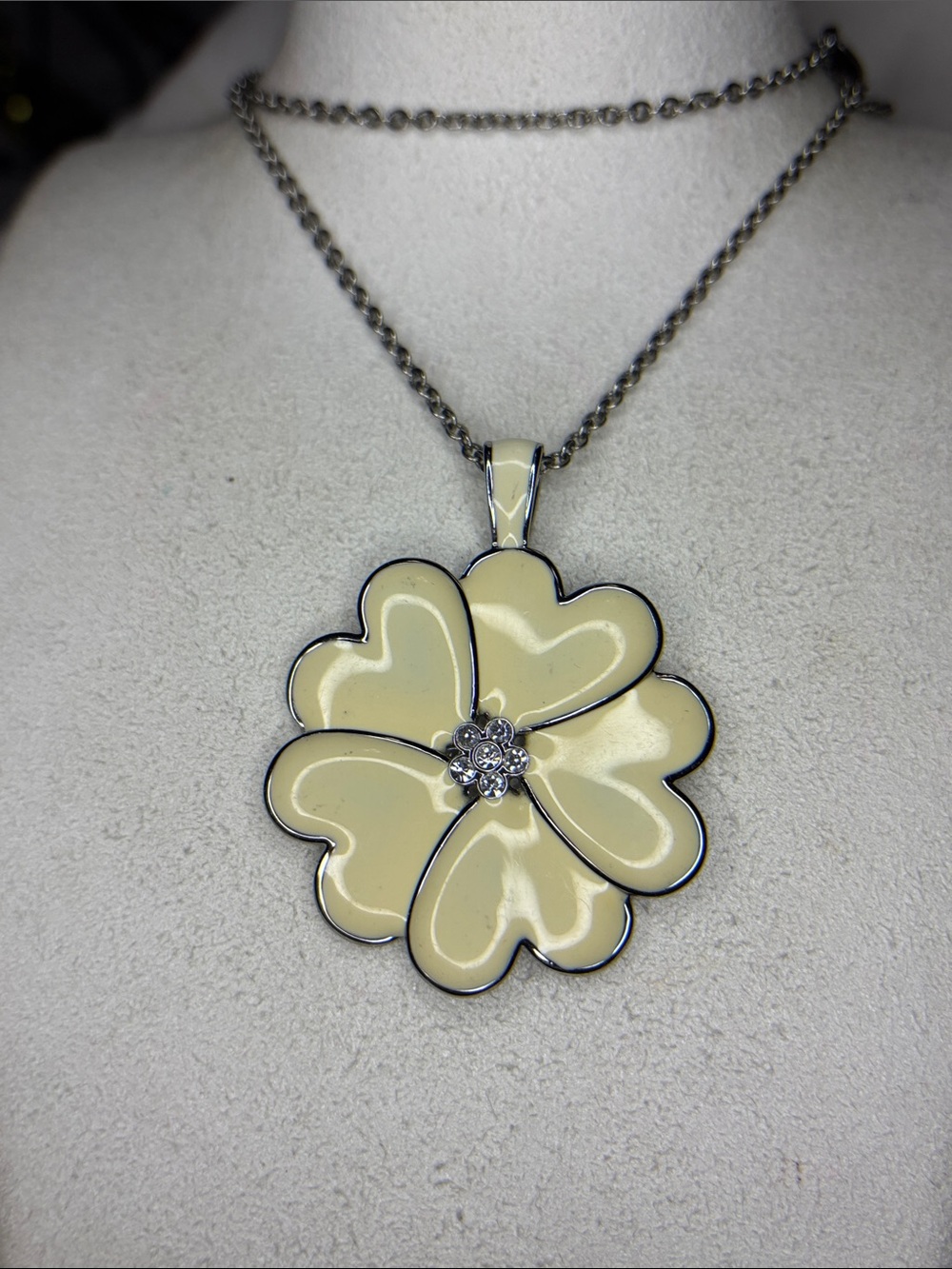 Lia Sophia Cream Enamel Flower Pendant Necklace